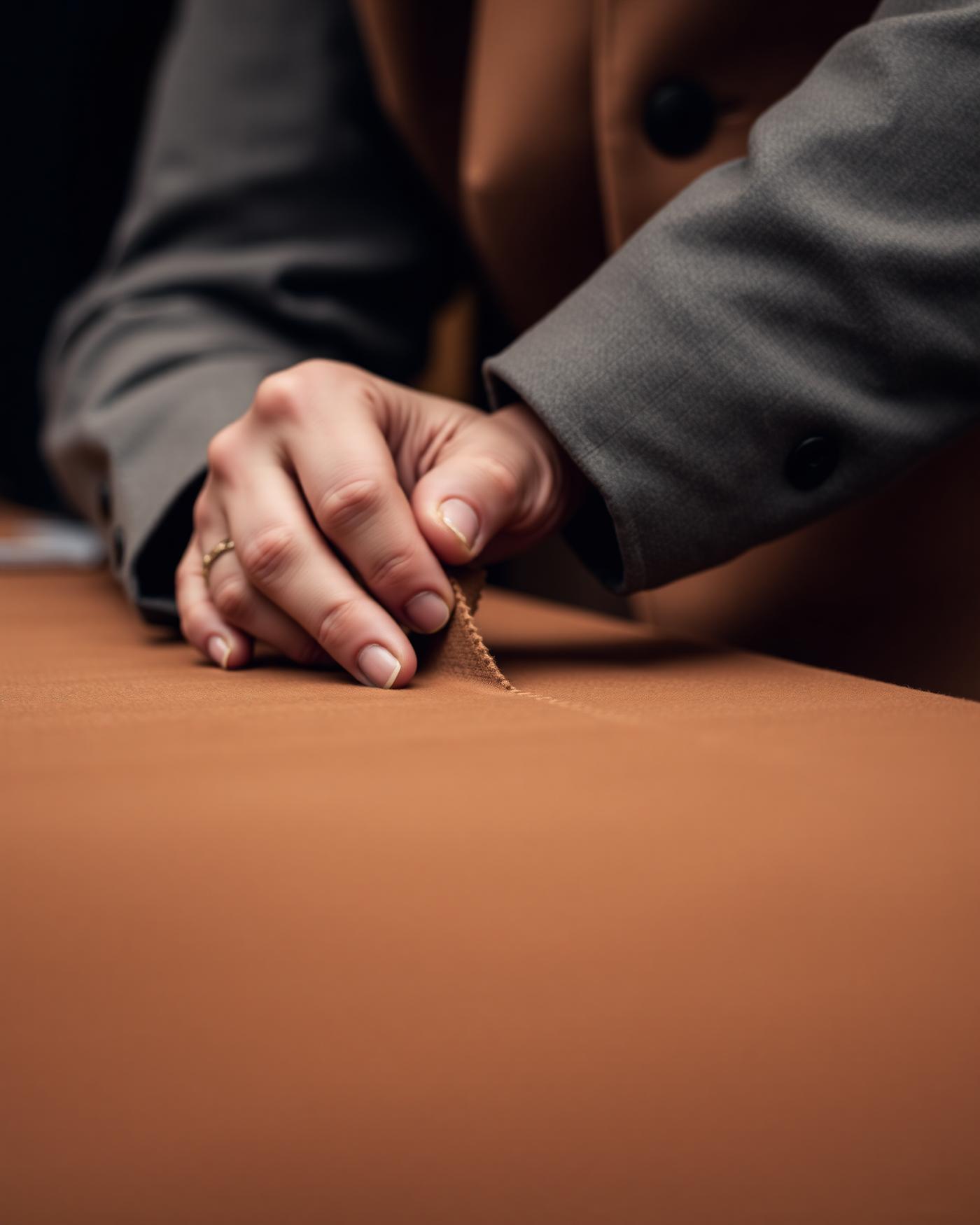 Hands of a master tailor working fine wool in a European atelier