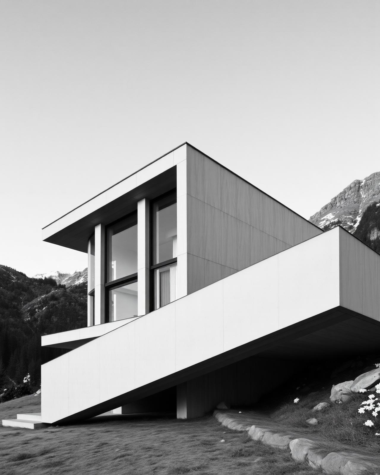 Swiss modernist architecture in stone and glass